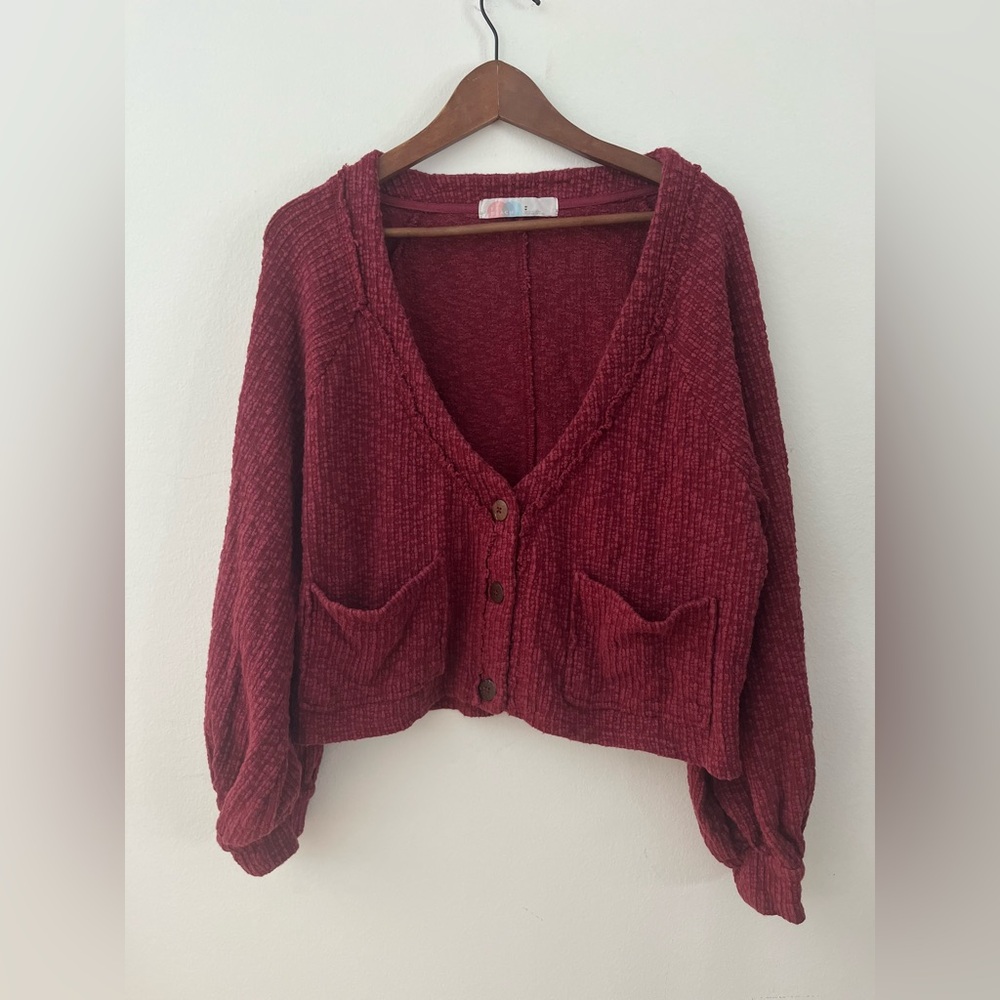 FP Beach | Free People Cardigan V Neck Button Front Textured Women’s Size Medium - Picture 8 of 8